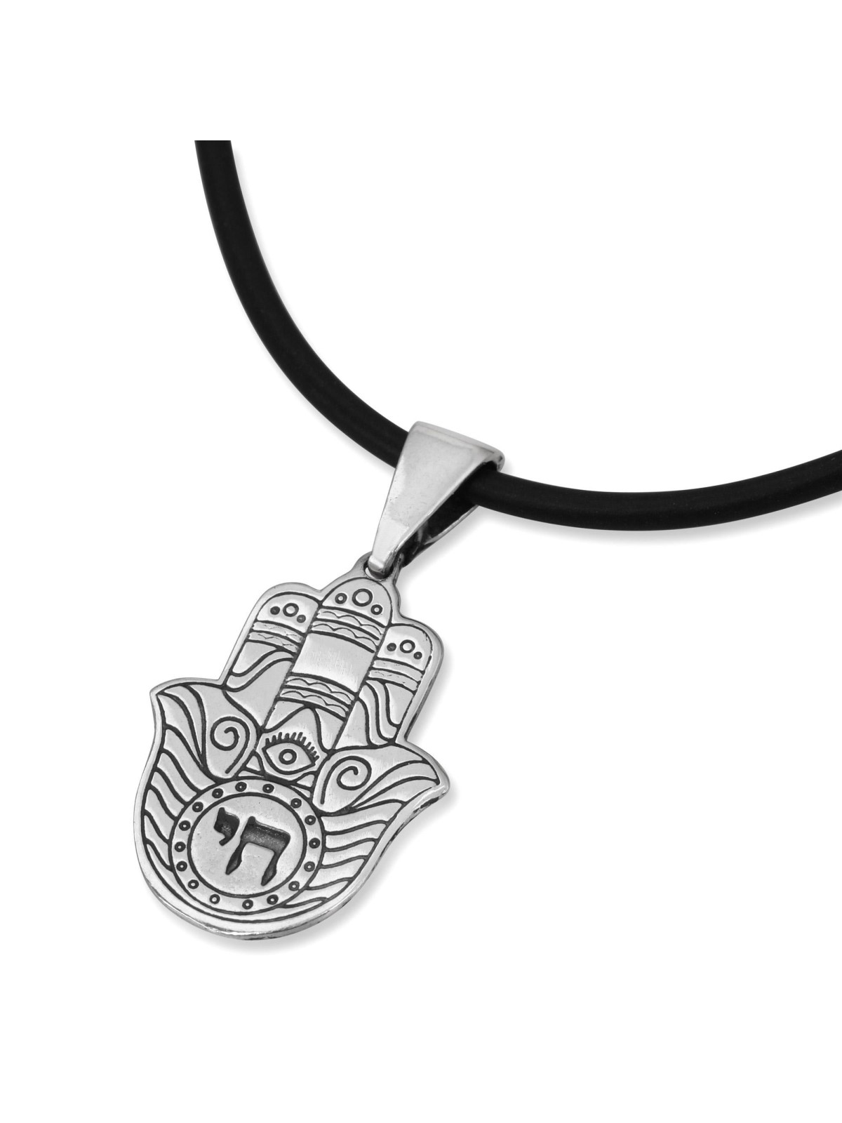 Sterling Silver Hamsa Necklace with Chai